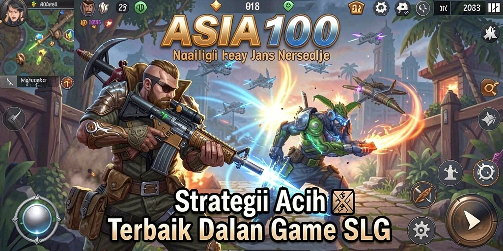 Screenshot ASIA100 menunjukkan aksi strategi dalam game SLG penuh warna.