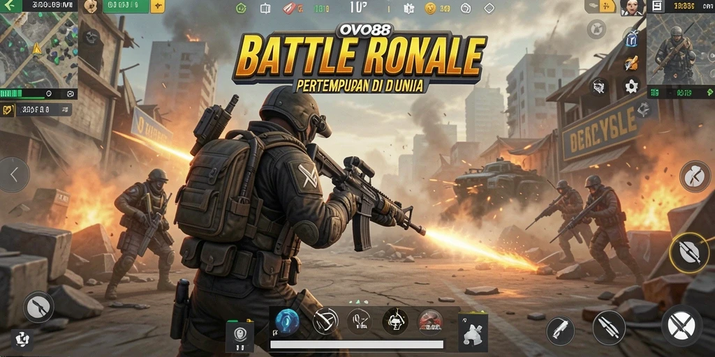 Tampilan seru gameplay OVO88 dalam aksi pertarungan Battle Royale.