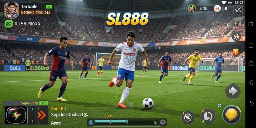 Tampilan dinamis gameplay SL888 saat pertandingan sepak bola.