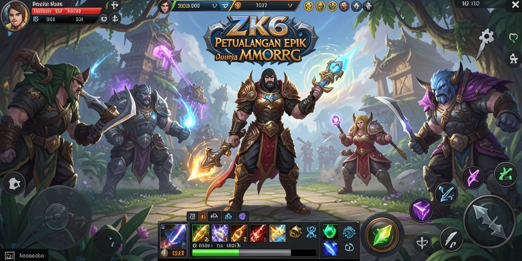 Screenshot gameplay ZK6 yang menunjukkan pertempuran epik dalam MMORPG.